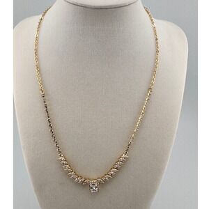 Gold Tone Emerald Cut Cubic Zirconia Marquise‎ Drop Statement Necklace Bridal